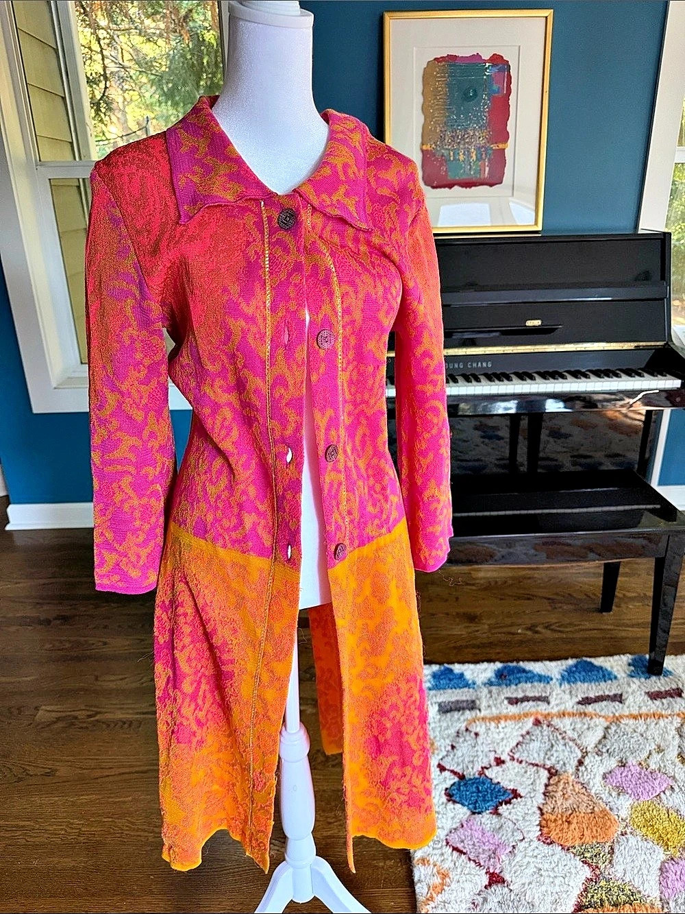 Louise Dell'Olio Abstract Jacquard Jacket in Pink & Orange
